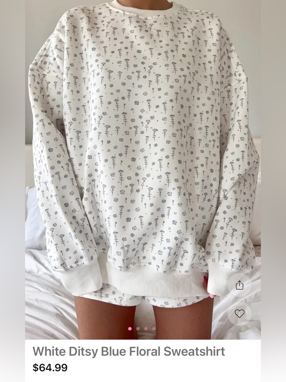 Sunkissed Coconut White Ditsy Blue Floral Sweatshirt Brand New Size Small